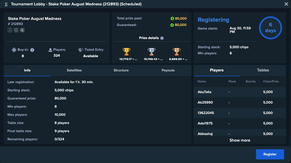 August Madness Poker Tournament